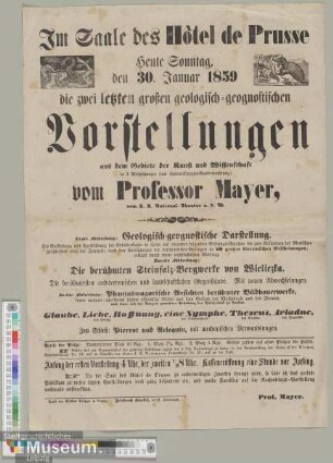 Die zwei letzten großen geologisch-geognostischen Vorstellungen aus dem Gebiete der Kunst und Wissenschaft vom Professor Mayer