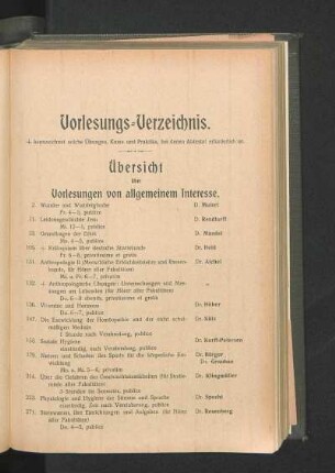 Vorlesungs-Verzeichnis.