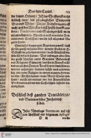 Beschlusz deß gantzen Tractätleins/ und Summarischer Innhalt desselben