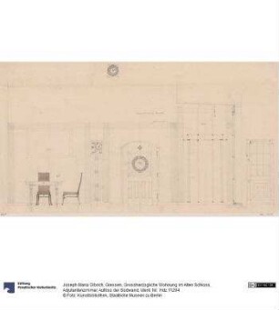 Giessen, Grossherzogliche Wohnung im Alten Schloss, Adjutantenzimmer, Aufriss der Südwand