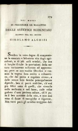 Dei Mezzi Di Prevenire Le Malattie Degli Artefici Sedentarj