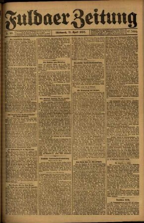 Ausgabe vom Mittwoch, den 21. April 1920.