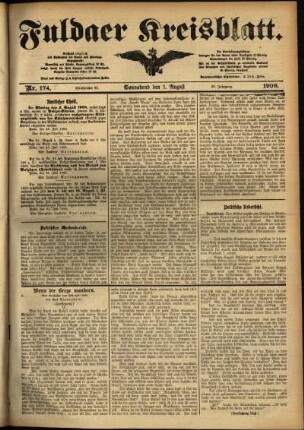 Ausgabe vom Samstag, den 01. August 1908.