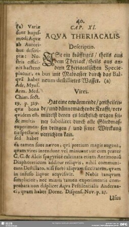 Cap. XI. [sic] Aqua Theriacalis