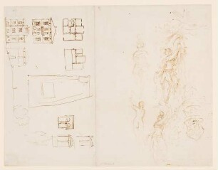 Entwurfsskizzen zum Haus des Künstlers in Frankfurt am Main sowie Vignettenentwürfe zum Erzherzog Carl von Oesterreich von Eduard Duller