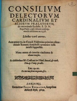 Consilium delectorum Cardinalium ... de emendanda ecclesia ...