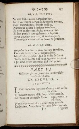 Pars VI. Historiae sacrae particulae memorabiles versibus redditate.