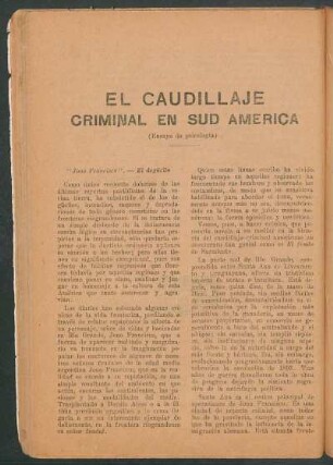 El caudillaje criminal en Sud América : (Ensayo de psicología)