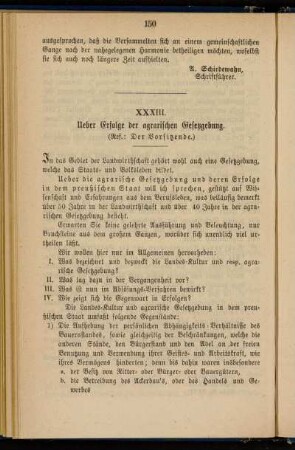 XXXIII. Ueber Erfolge der agrarischen Gesetzgebung