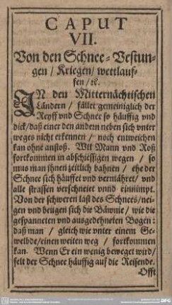 CAPUT VII. Von den Schnee-Vestungen/ Kriegen/ wettlauffen/ etc.
