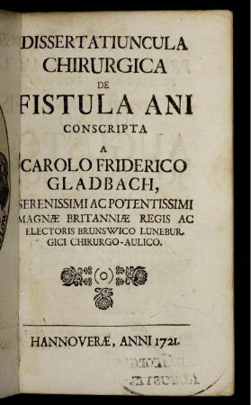 Dissertatiuncula Chirurgica De Fistula Ani