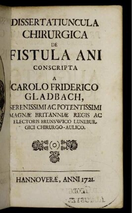 Dissertatiuncula Chirurgica De Fistula Ani