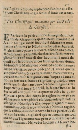 Tre Chri´stiani muoiono per la Fede di Christo