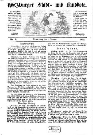 Würzburger Stadt- und Landbote : allgemeiner Anzeiger für Würzburg und Umgebung. 1852 = Jg. 5