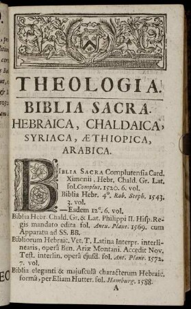 Thelogia. Biblia Sacra.