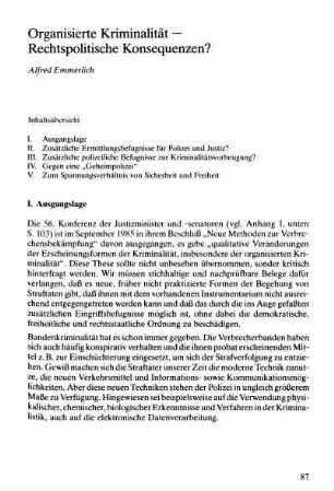87-95, Organisierte Kriminalität - Rechtspolitische Konsequenzen?