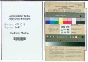 Entnazifizierung Martha Derksen , geb. 15.07.1920 (Verwaltungsangestellte)