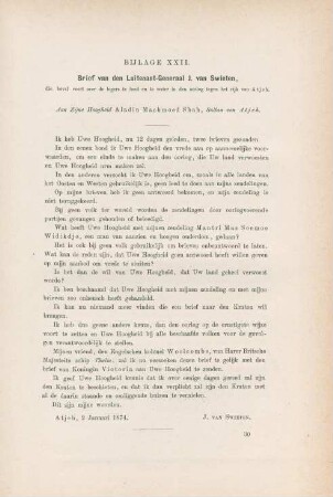 Bijlage XXII. Brief van den Luitenant-Generaal J. van Swieten, ...