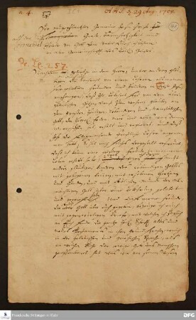 Brief von August Hermann Francke an die Gemeinde Jesu Christi auf der Küste Coromandel.