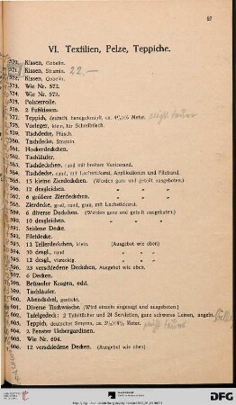 VI. Textilien, Pelze, Teppiche (Nr. 570-643)