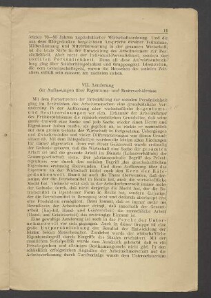 VII. Aenderung der Auffassungen über Eigentums- und Besitzverhältnisse