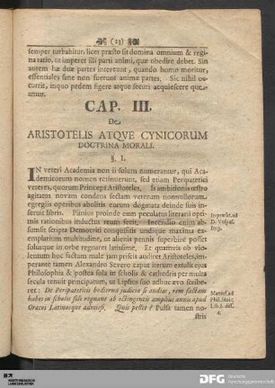 Cap. III. De Aristotelis atque Cynicorum Doctrina Morali.