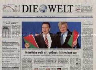 Tageszeitung "Die Welt" u.a. zur Unterzeichnung des Koalitionsvertrages zwischen SPD und Grünen