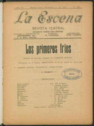 Los primeros fríos : sainete en un acto, original