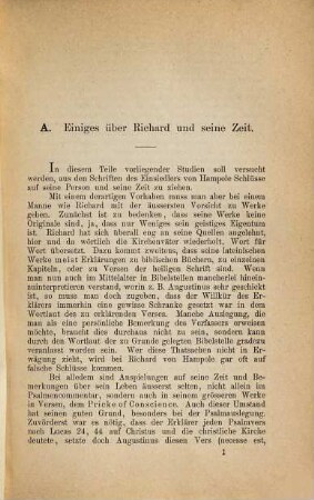 Studien über Richard Rolle von Hampole : unter besonderer Berücksichtigung seiner Psalmencommentare