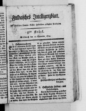37tes Stück, Ausgabe vom 12. September 1804