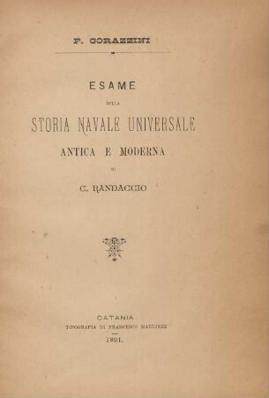 Esame della storia navale universale antica e moderna di C. Randaccio