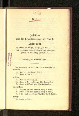 Nachrichten über die Kriegsteilnehmer der Familie Lutteroth.