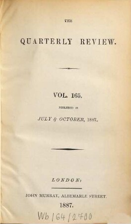 The quarterly review. 165 = No. 329 - 330. 1887