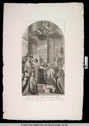 Maria und Christus mit Gelehrten und Betenden.