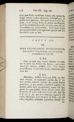 Caput III. De iure coloniarum, municipiorum, praefecturarum, civitatum foederatarum.
