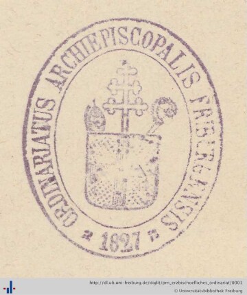 [Provenienz]: Erzbischöfliches Ordinariat der Erzdiözese Freiburg