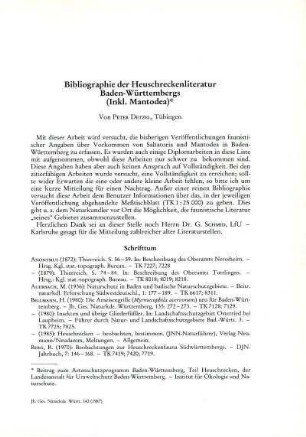 Bibliographie der Heuschreckenliteratur Baden-Württembergs (Inkl. Mantodea)