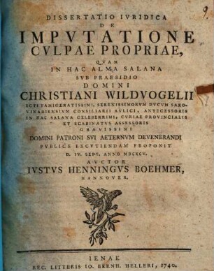Diss. iur. de imputatione culpaepropriae