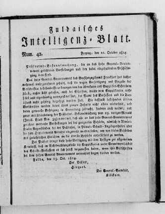 Num. 42, Ausgabe vom 21. Oktober 1814