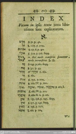 Index, Vocum in ipso textu iuxta Idiotismos suos explicatarum