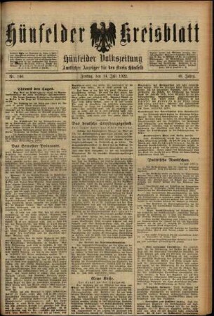 Ausgabe vom Freitag, den 14. Juli 1922.
