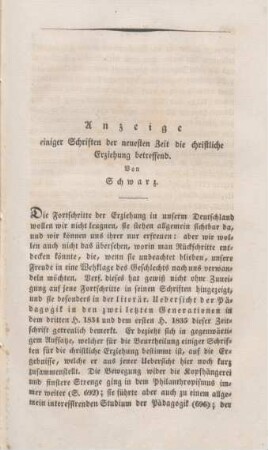 799-846 Anzeige einiger Schriften der neuesten Zeit die christliche Erziehung betreffend