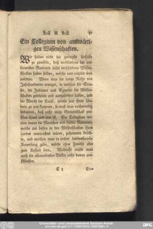 Ein Collegium von auswärtigen Wissenschaften.