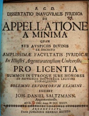 Diss. inaug. iur. de appellatione a minima