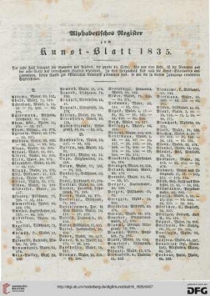Alphabetisches Register zum Kunstblatt 1835