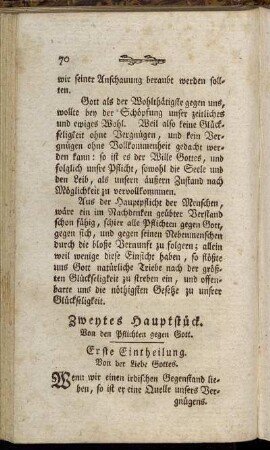 Zweytes Hauptstück. Von den Pflichten gegen Gott.