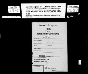 Wolffs, Hermann; Viehhändler, Mitinhaber der Firma Kahn & Wollfs, Viehhandlung *01.04.1898 Dornum/Kr. Norden in Ostfriesland Wolffs, Lina geb. Kahn *01.02.1904 1938 ausgewandert in die USA Wohnort: Archshofen