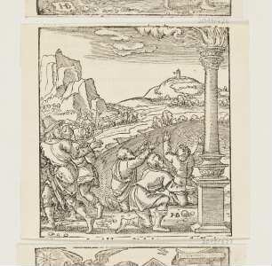 Israeliten verlassen Charan, aus: Valentin Müntzer, "Chronographia oder Beschreybung der Jaren/ vonn anfang der Welt biß auff vnsere Zeyt/ dises louffenden M.D.XLIX. jars. Durch Valentin Müntzer Burger zů Fulda zůsamen gestelt...", Bern 1550