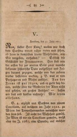 V. [Bemerkungen über die vorgebliche Wahrheit in den Sarsena]