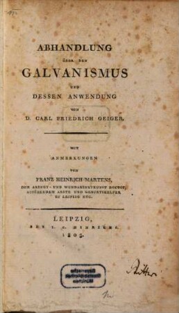 Abhandlung über den Galvanismus
